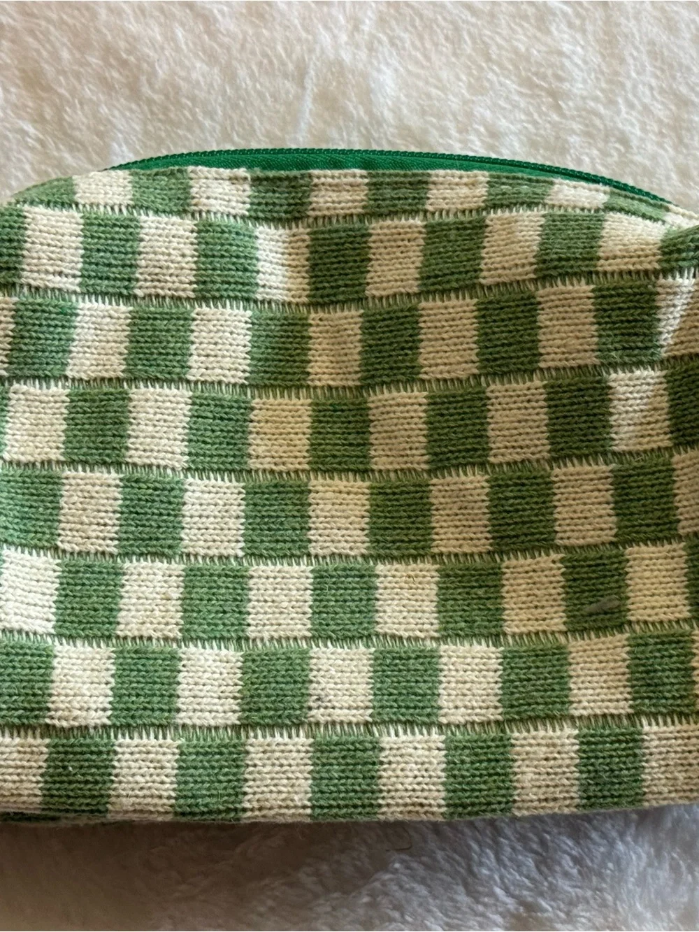 Green and Cream Checker Knit Pouch - Women Bags